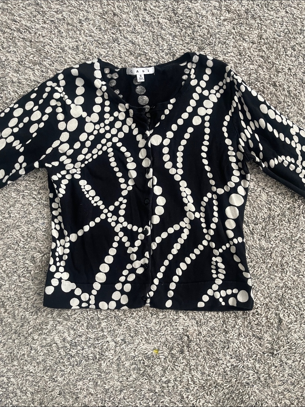 CAbi Black & White Bead-Pattern Button Cardigan